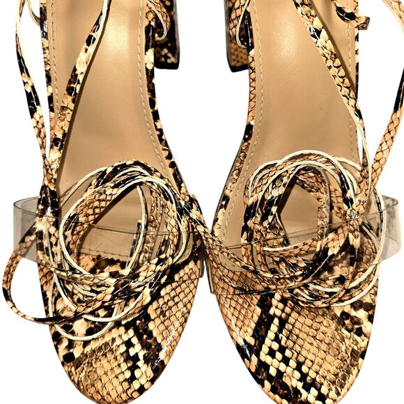 Women's 8 Snake Skin Print Leg Wrap Sandals 4 Inch High Heel Shoes - Picture 5 of 8